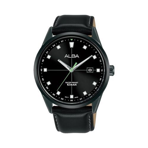 ALBA Men's Hand Watch ACTIVE Black Leather Strap Black Dial AS9Q33X1
