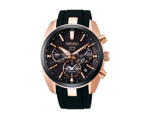 SEIKO Men's Hand Watch ASTRON Black Rubber Strap, Black Dial SSH024J1