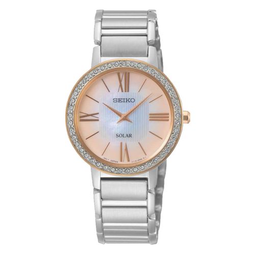 SEIKO Ladies' Hand Watch SOLAR Stainless Band Rose Gold Dial SUP432P1