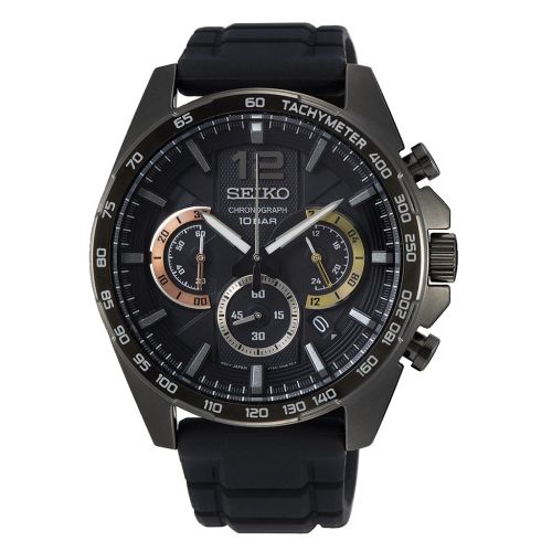 SEIKO Men's Watch CHRONOGRAPH Black Rubber Strap Black Dial SSB349P1