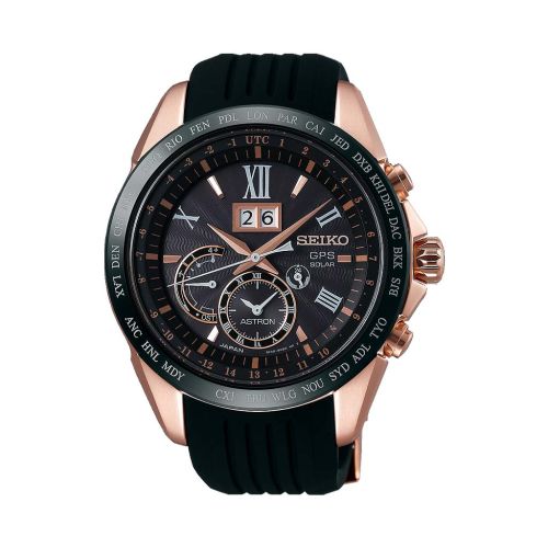 SEIKO Men's Hand Watch ASTRON Black Rubber Band, Black Dial SSE153J1