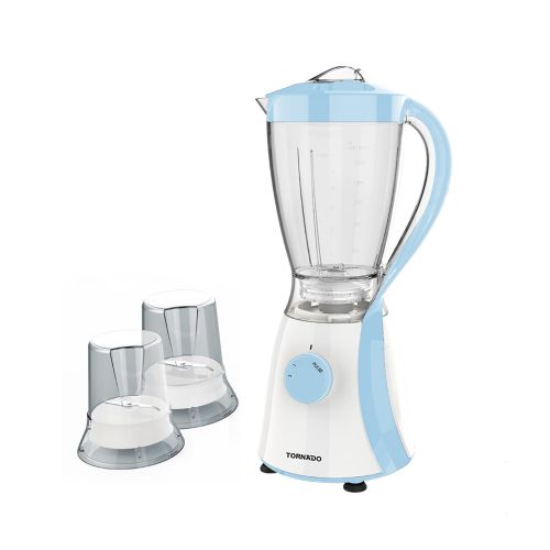TORNADO Electric Blender 600 Watt 1.5 Liter 2 Mills Light Blue TB-600/2-LBLUE