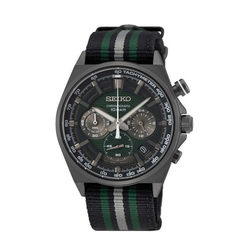SEIKO Men's Watch CHRONOGRAPH Black Nylon Band Oily Dial SSB411P1