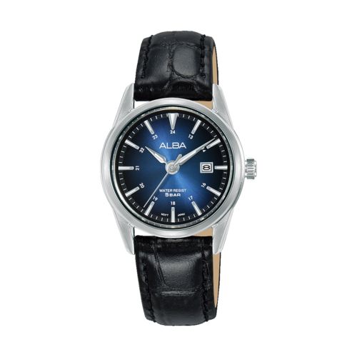 ALBA Ladies' Hand Watch PRESTIGE Black Leather Strap Blue x Black Dial AH7AM5X1