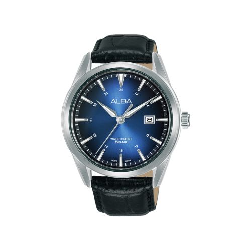 ALBA Men's Hand Watch PRESTIGE Black Leather Strap Blue x Black Dial AS9N91X1