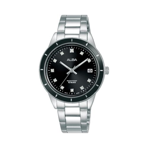 ALBA Ladies' Hand Watch ACTIVE Stainless Band, Black Dial AG8M89X1