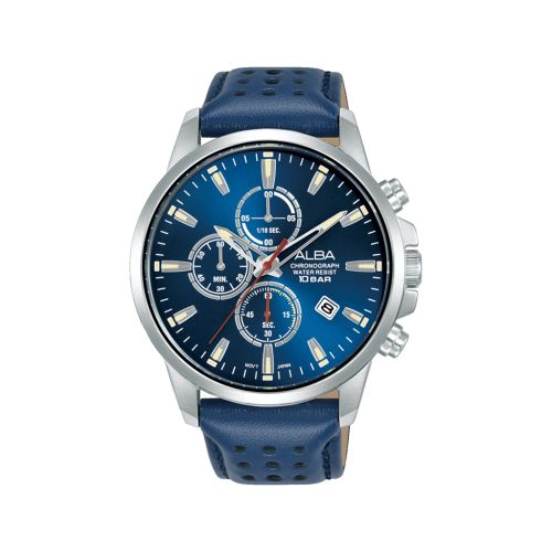 ALBA Men's Hand Watch ACTIVE Blue Leather Strap Blue Dial AM3917X1