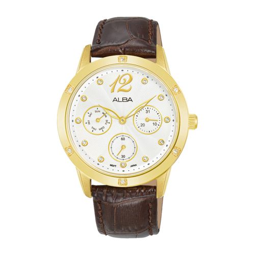 ALBA Ladies' Hand Watch FASHION Brown Leather Strap Silver Dial AP6718X1
