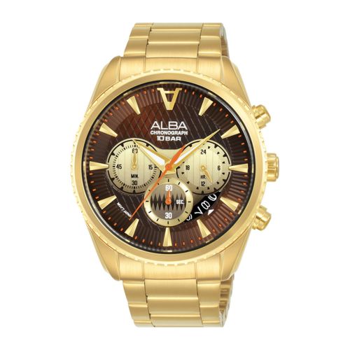 ALBA Men's Hand Watch FLAGSHIP Stainless Band, Brown x gold Dial AT3J10X1