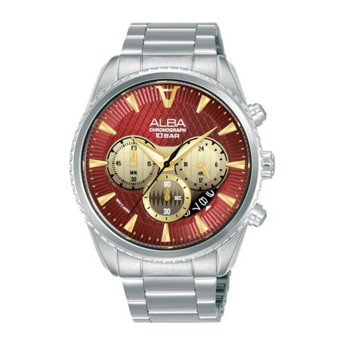 ALBA Men's Hand Watch FLAGSHIP Stainless Band, Maroon x gold Dial AT3J11X1