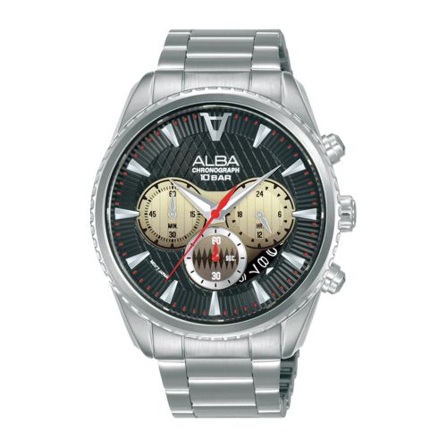 ALBA Men's Hand Watch FLAGSHIP Stainless Band, Black x gold Dial AT3J15X1