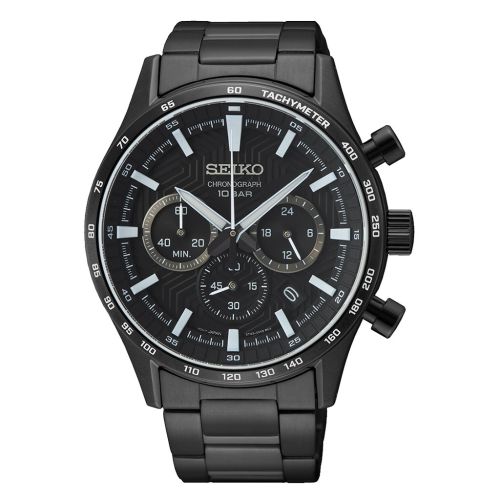 SEIKO Men's Hand Watch CHRONOGRAPH Stainless Band Black Dial SSB415P1