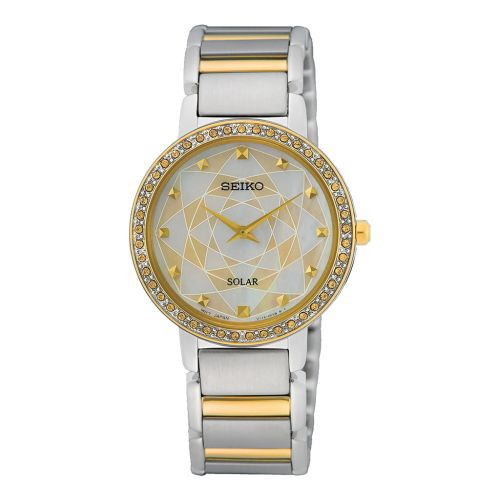 SEIKO Ladies' Hand Watch SOLAR Stainless Band Gold Dial SUP454P1