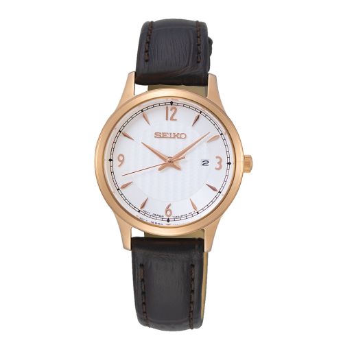 SEIKO Ladies' Hand Watch QUARTZ Brown Leather Band White Dial SXDG98P1